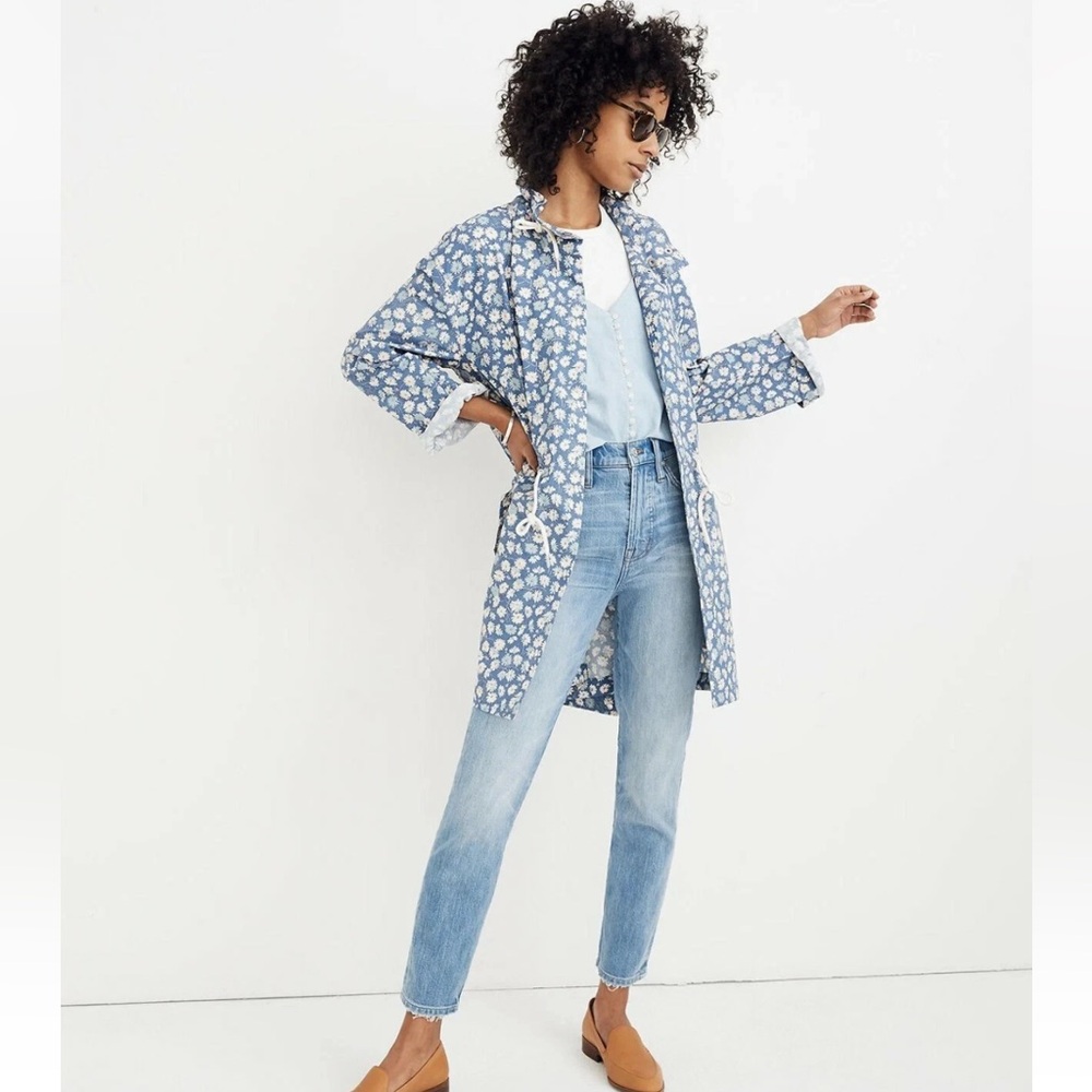 Madewell Womens Flattering Ruffle-Neck‎ Anorak Raincoat French Floral XXL